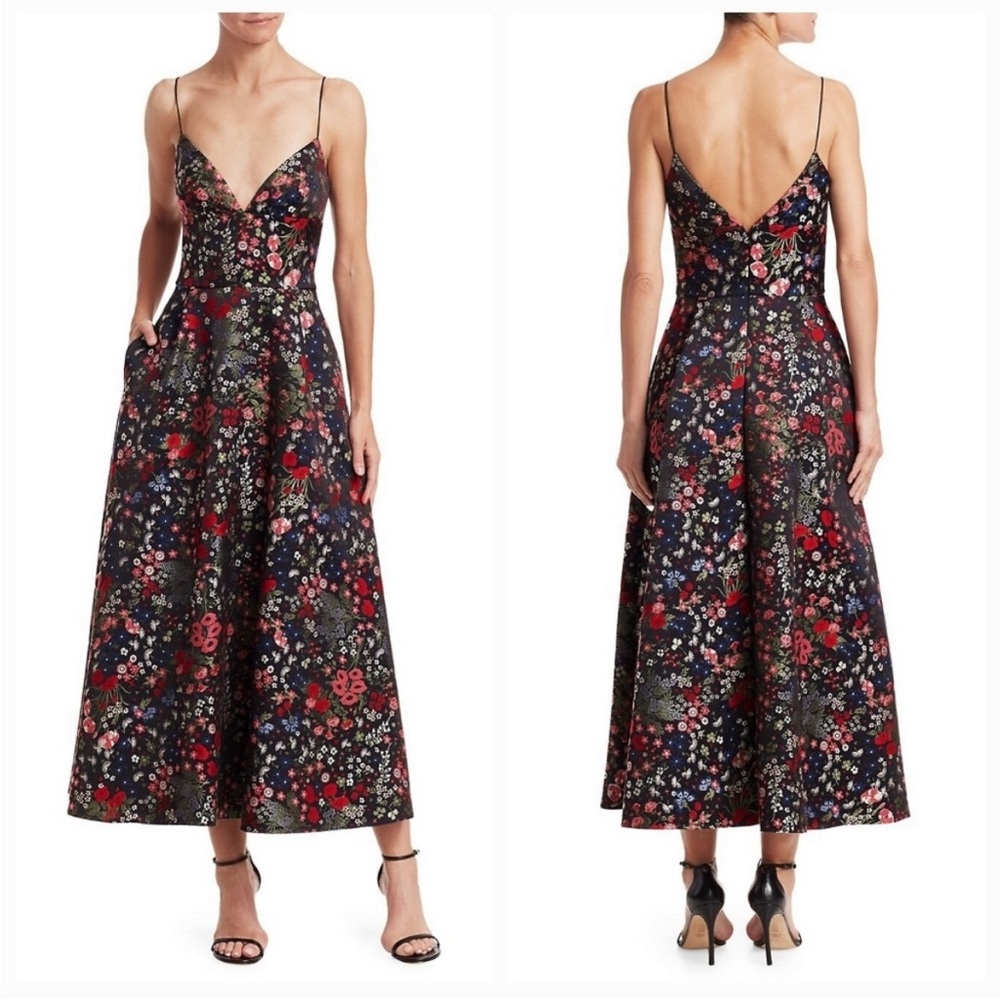 Monique Lhuillier Floral A-Line Midi Dress size 14 NWT